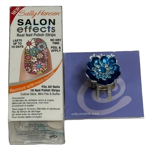 Sally Hansen Salon Effects Real Nail Polish Strips Flower & Claire’s Blue Ring - Picture 1 of 6